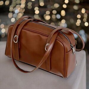🆕️ Buckle Decor Vegan Leather Double Shoulder Straps Fashion Trendy Bag 👜
